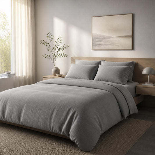 SOLFIBBLA Comforter set, gray white/stripe, King