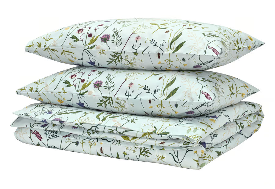 New MATTOXBÄR Duvet cover and pillowcase(s), pale blue/floral pattern, Full/Queen (Double/Queen)