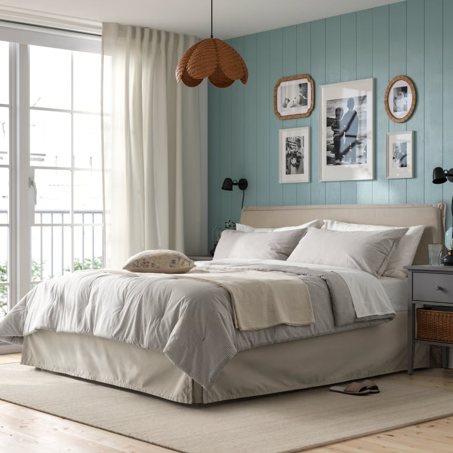 SOLFIBBLA Comforter set, gray white/stripe, King