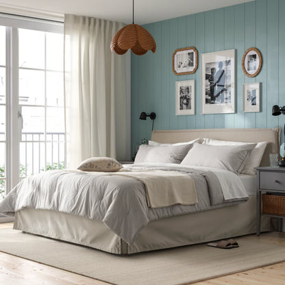 SOLFIBBLA Comforter set, gray white/stripe, King