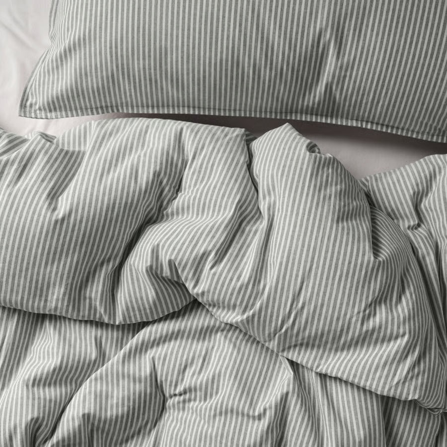 SOLFIBBLA Comforter set, gray white/stripe, King