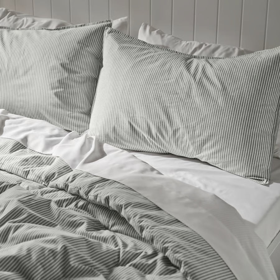 SOLFIBBLA Comforter set, gray white/stripe, King