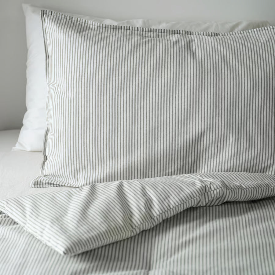SOLFIBBLA Comforter set, gray white/stripe, King