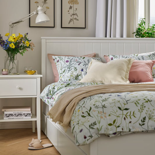 New MATTOXBÄR Duvet cover and pillowcase(s), pale blue/floral pattern, Full/Queen (Double/Queen)