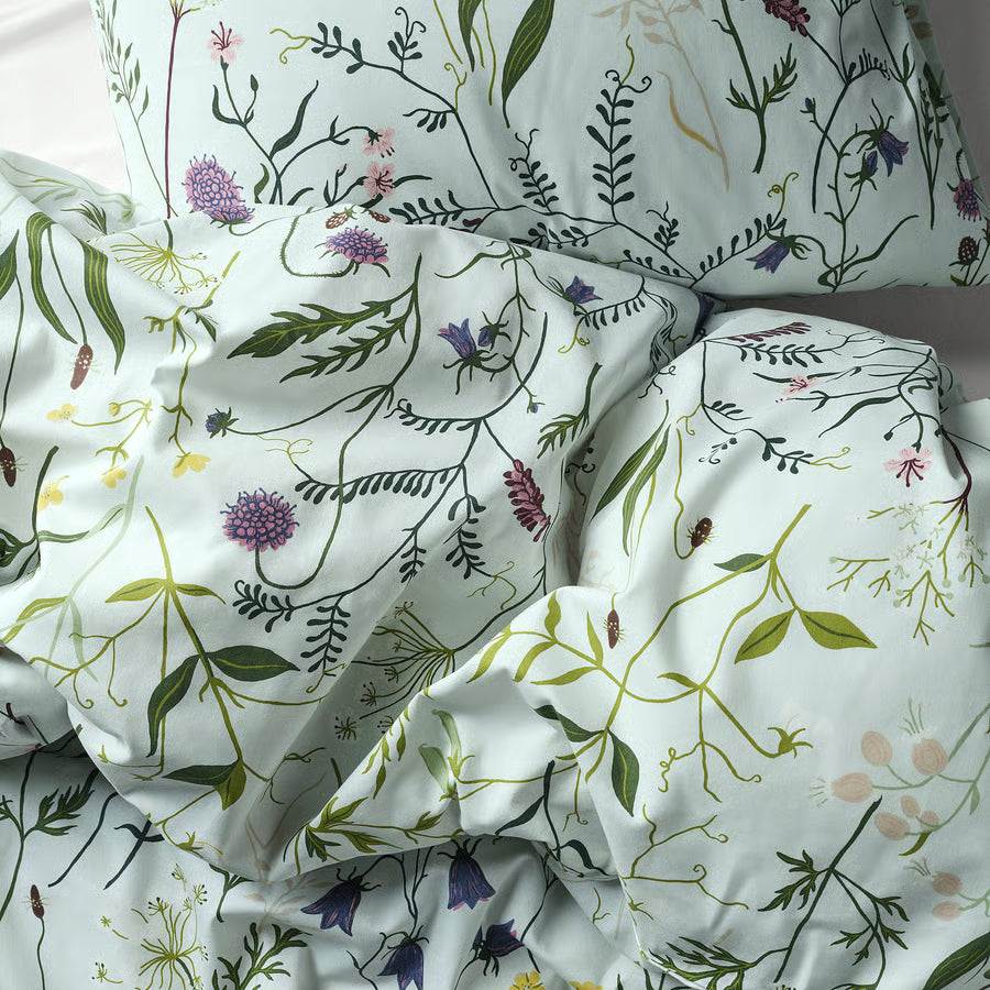 New MATTOXBÄR Duvet cover and pillowcase(s), pale blue/floral pattern, Full/Queen (Double/Queen)