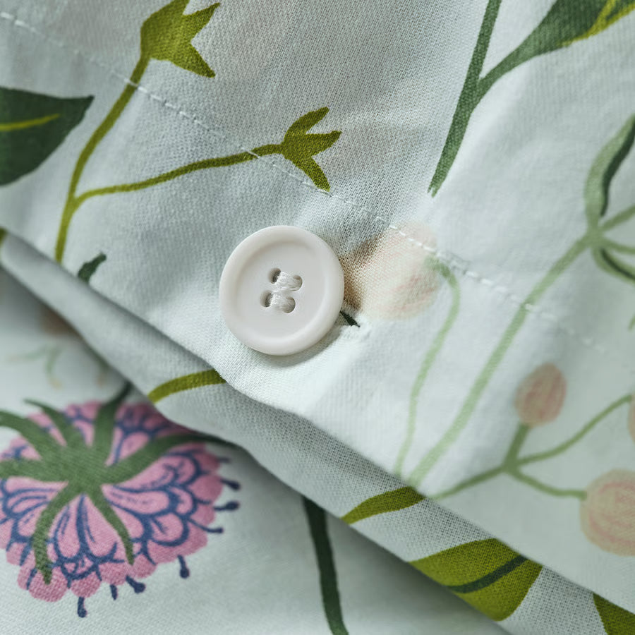 New MATTOXBÄR Duvet cover and pillowcase(s), pale blue/floral pattern, Full/Queen (Double/Queen)